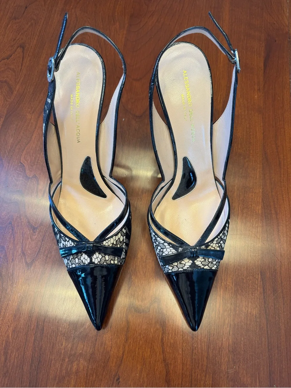 Black Lace Pointed Slingback Pumps